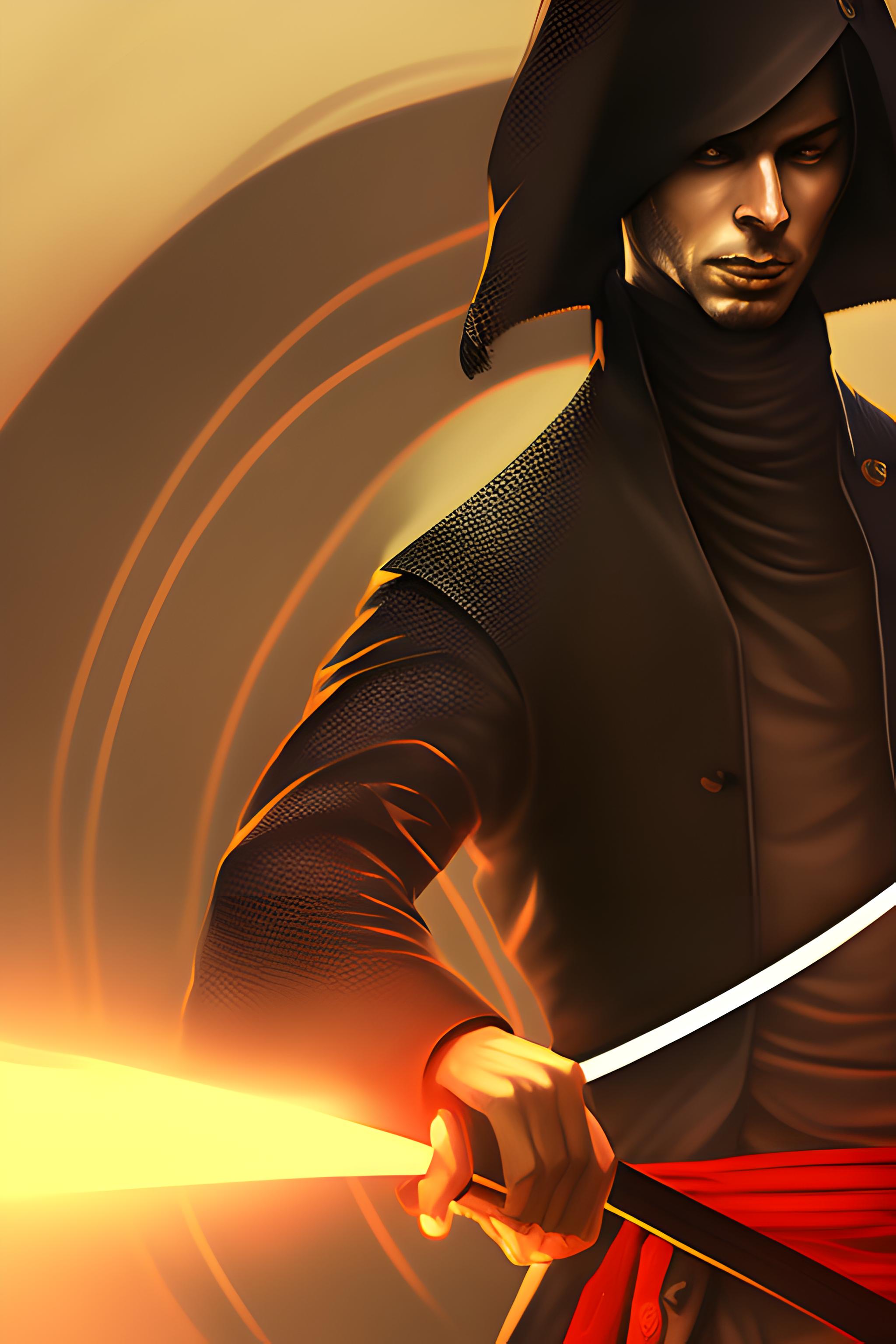 Samouraï qui sabre sont adversaires avec sont katana très grand et brillant comme un miroir